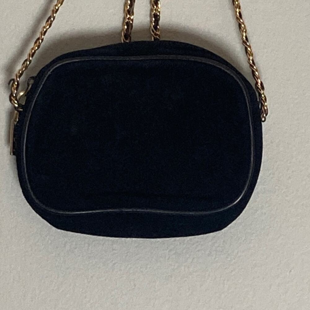 Ann Taylor Y2K Vintage Black Suede Leather Chain Strap Crest Crossbody Bag - Picture 4 of 8